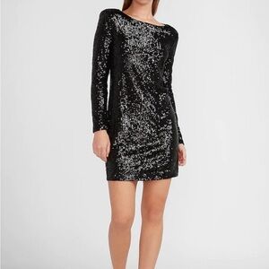 Elegant Black Sequin Long Sleeve Dress